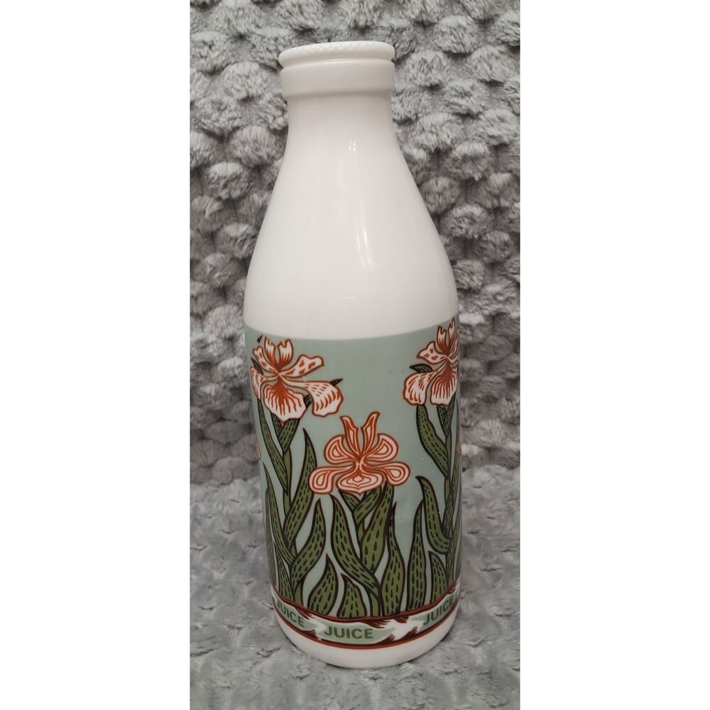 Egizia Milk Glass Juice Bottle Floral 1960 Italian Art Nouveau  Tiger Lilllies